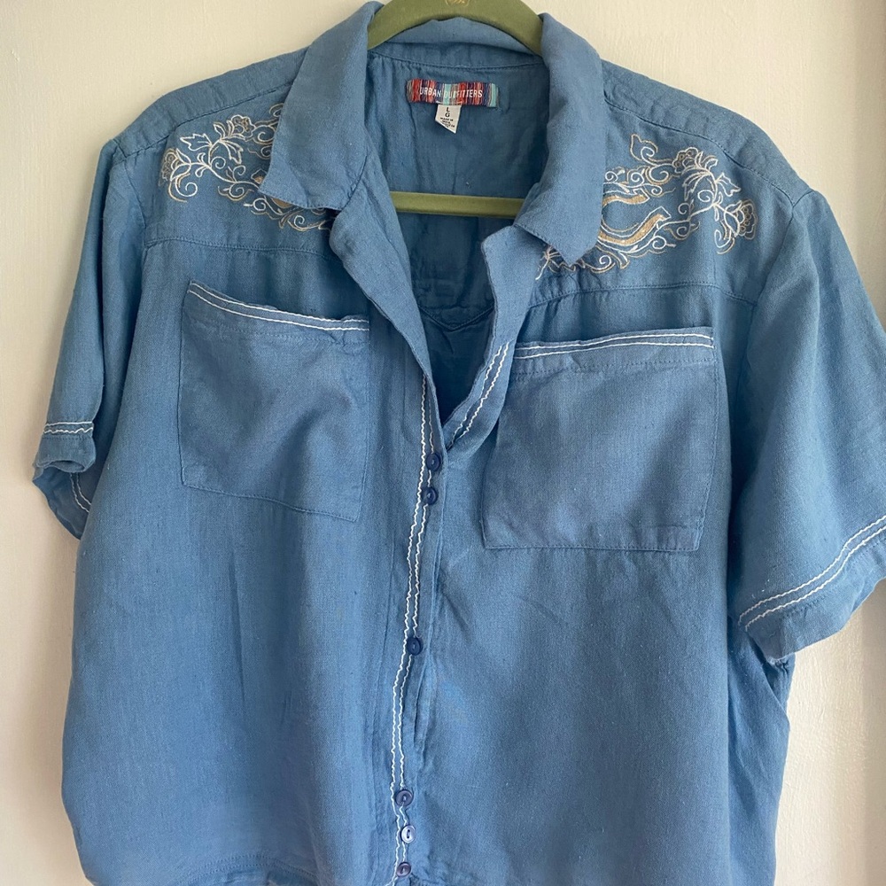 Urban Outfitters Western Embroidered Light Blue Shirt